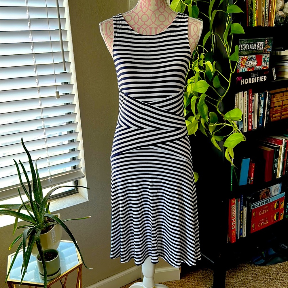 Black and white striped sleeveless dress